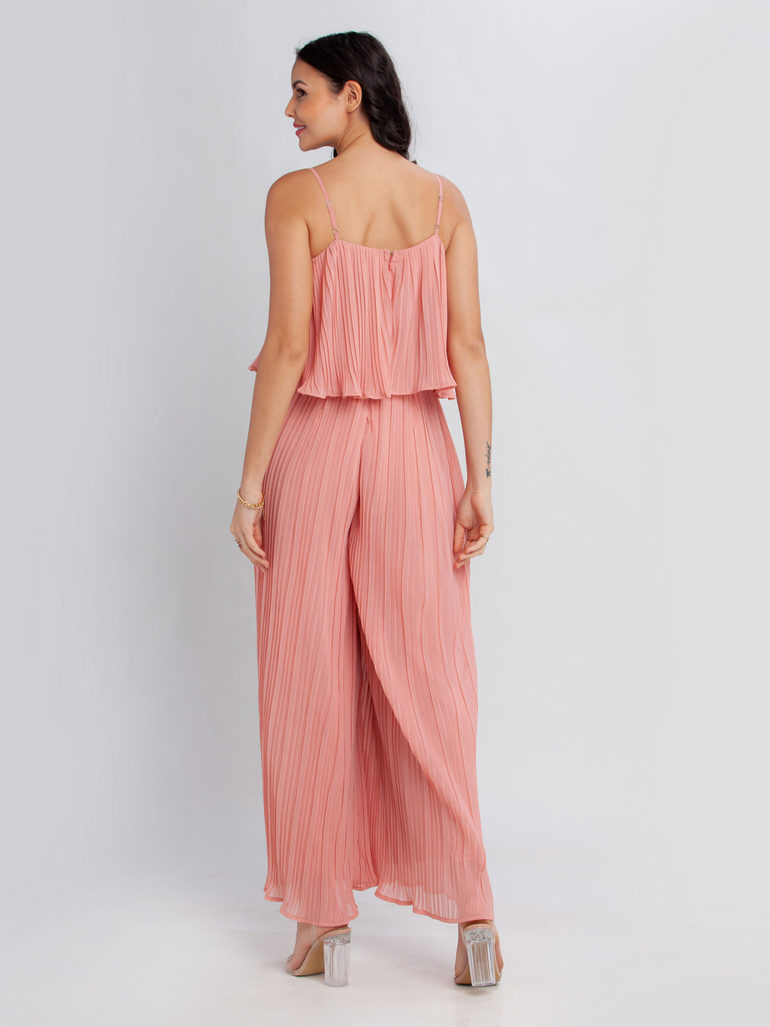 Pink Solid Strappy Culotte Jumpsuit