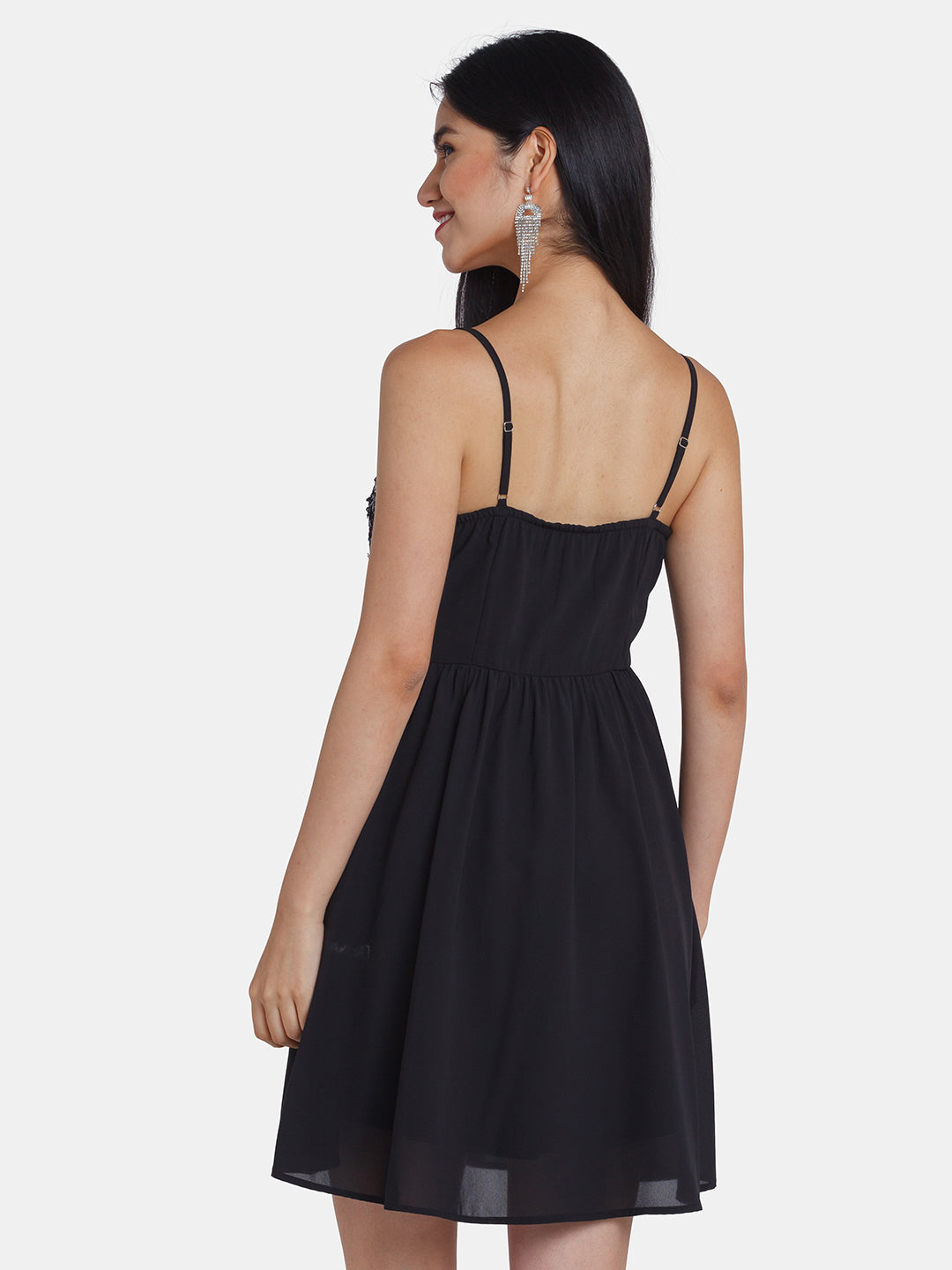 Black Embellished Strappy Short Dress
