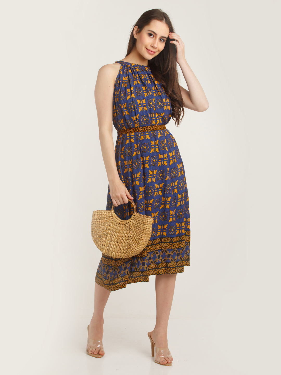 Blue Printed Midi Dress