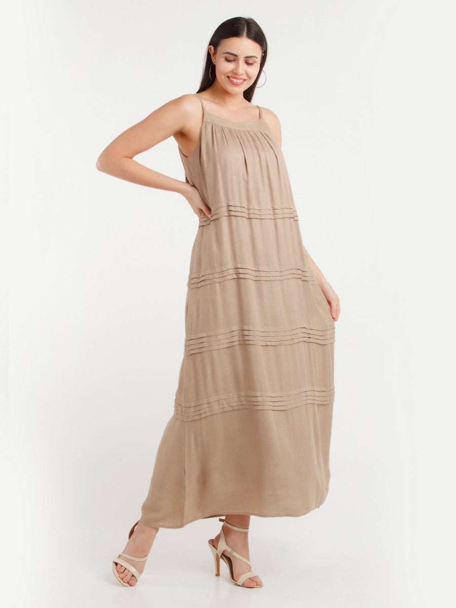 Brown Solid Maxi Dress