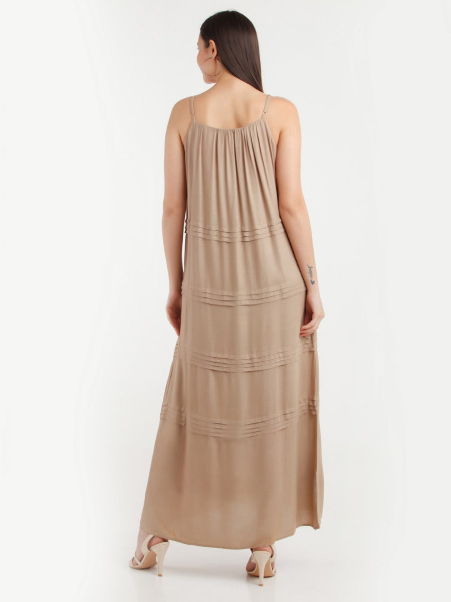 Brown Solid Maxi Dress For Women