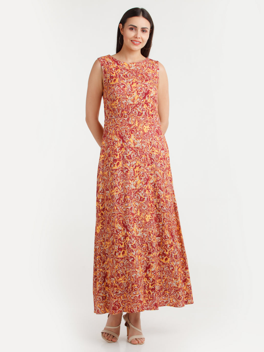 Multi Color Printed Maxi Dress For Women