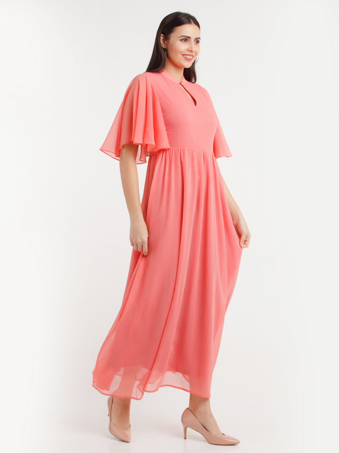Coral Solid Maxi Dress