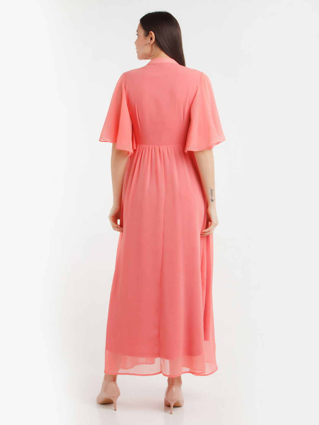 Coral Solid Maxi Dress