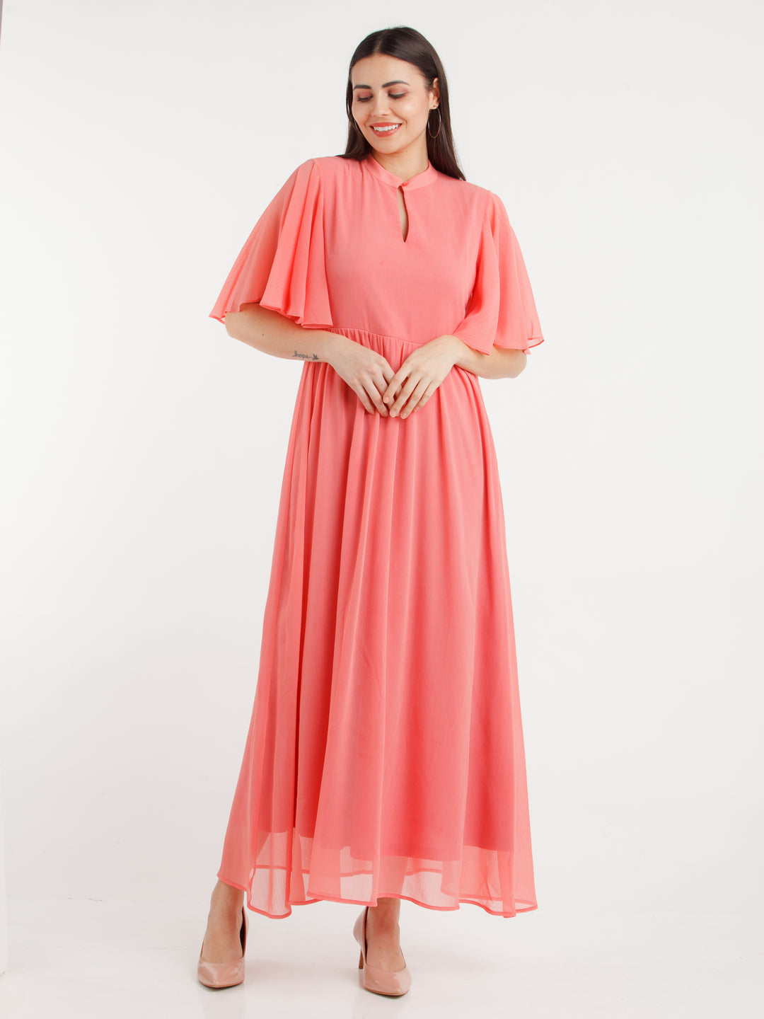 Coral Solid Maxi Dress