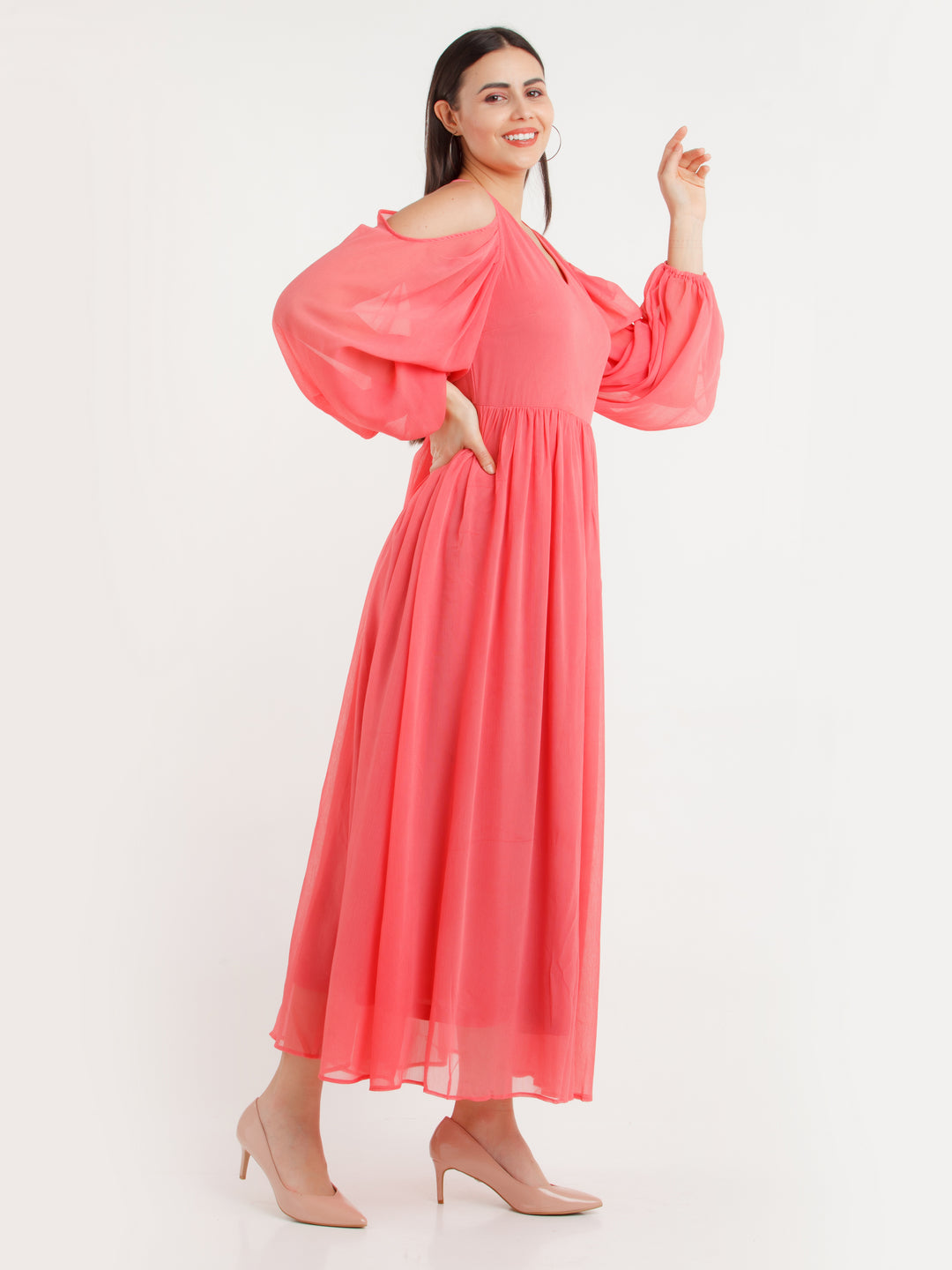 Coral Solid Maxi Dress