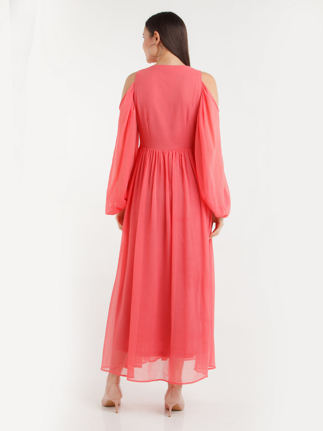 Coral Solid Maxi Dress