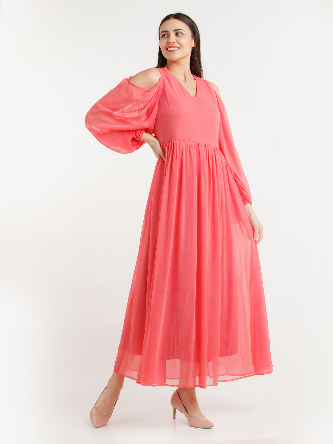 Coral Solid Maxi Dress
