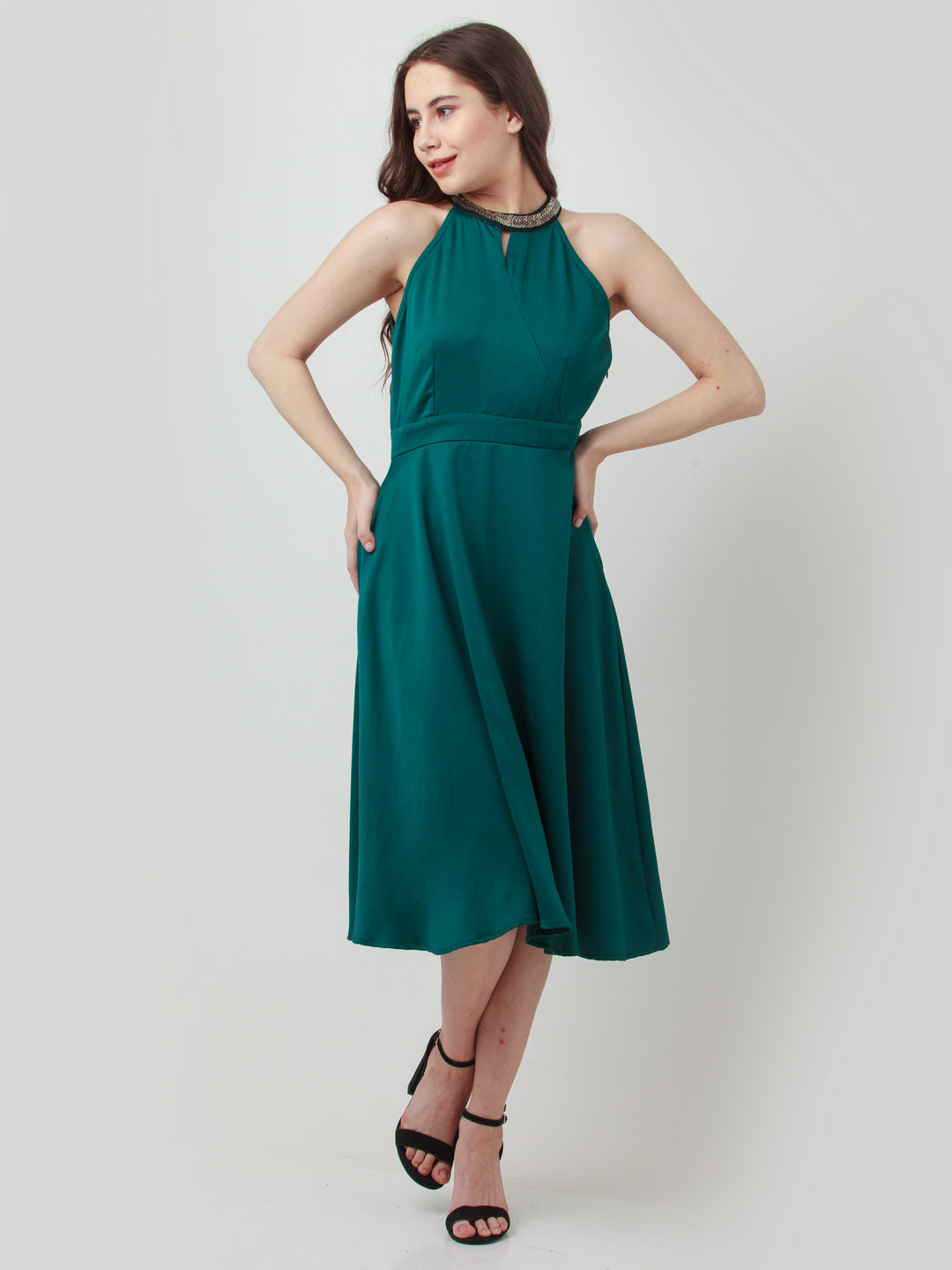 Green Embellished Midi Dress