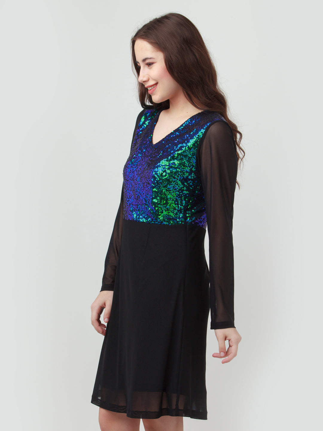 Black Embellished Short Dress For Women