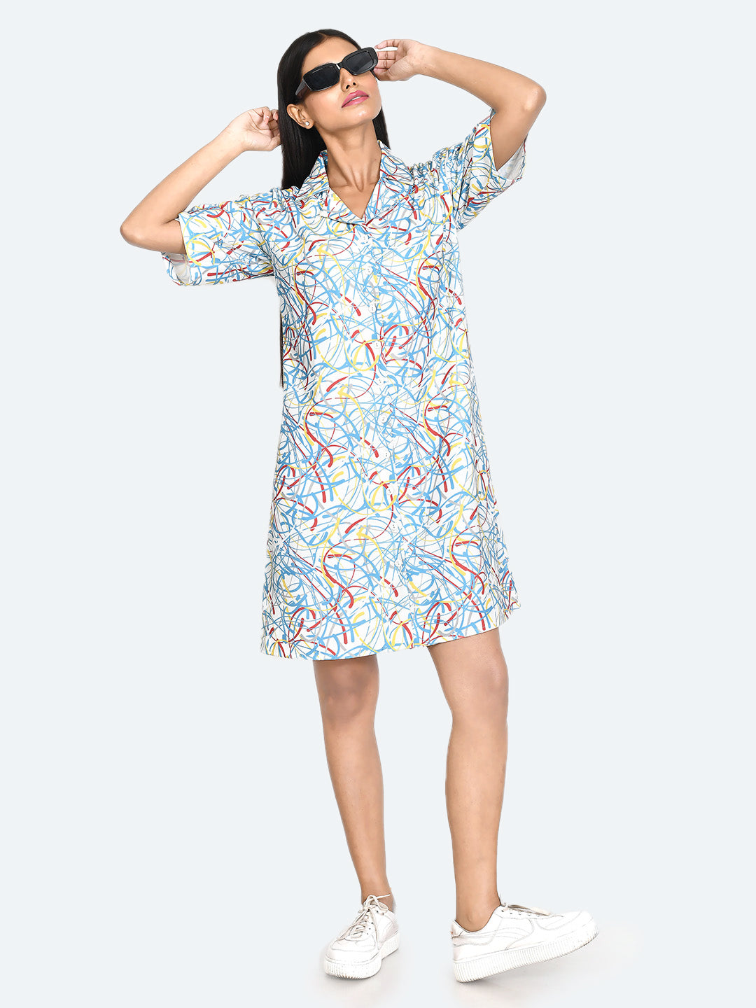 White Abstract Shirt Dress
