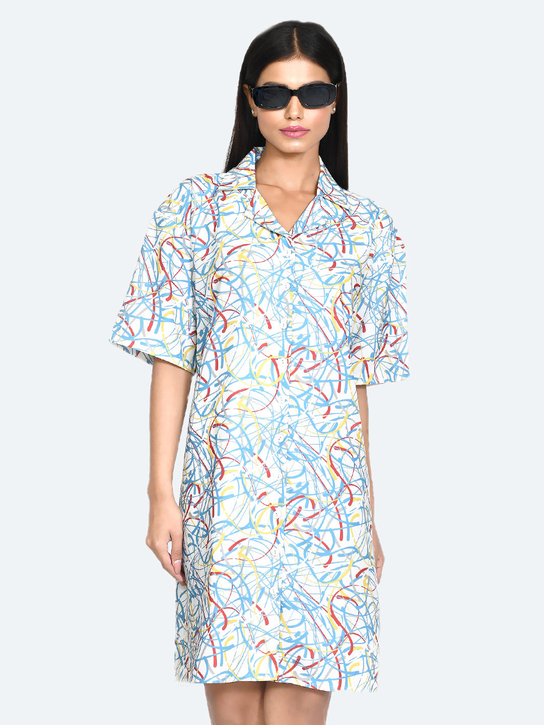 White Abstract Shirt Dress