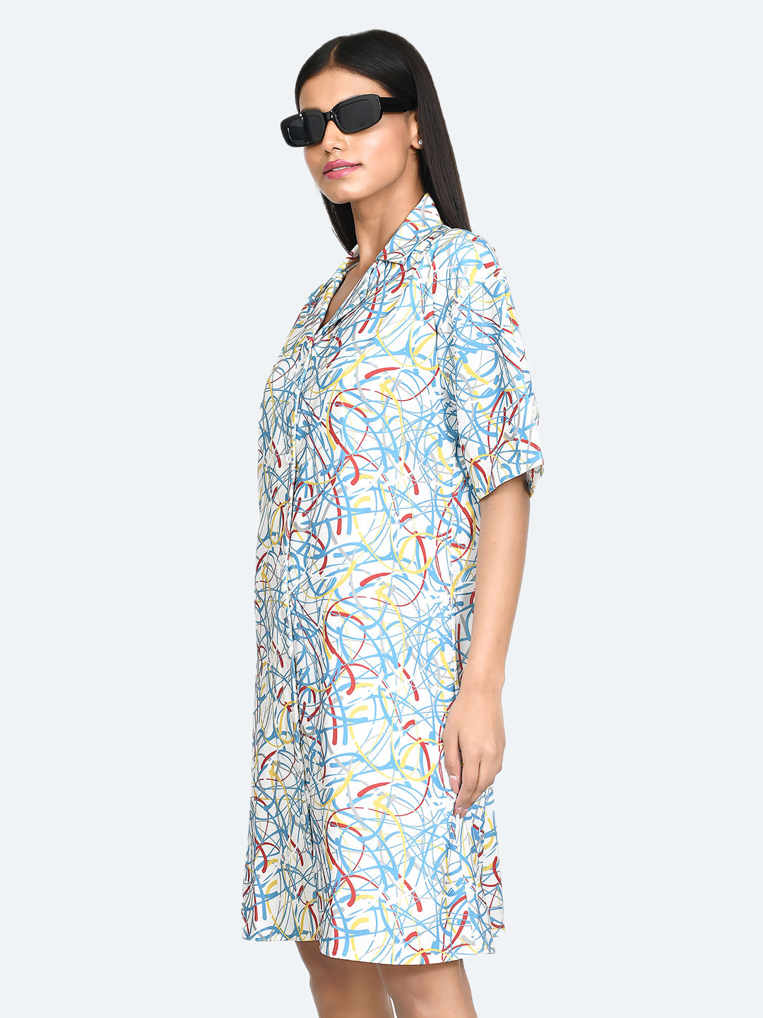 White Abstract Shirt Dress