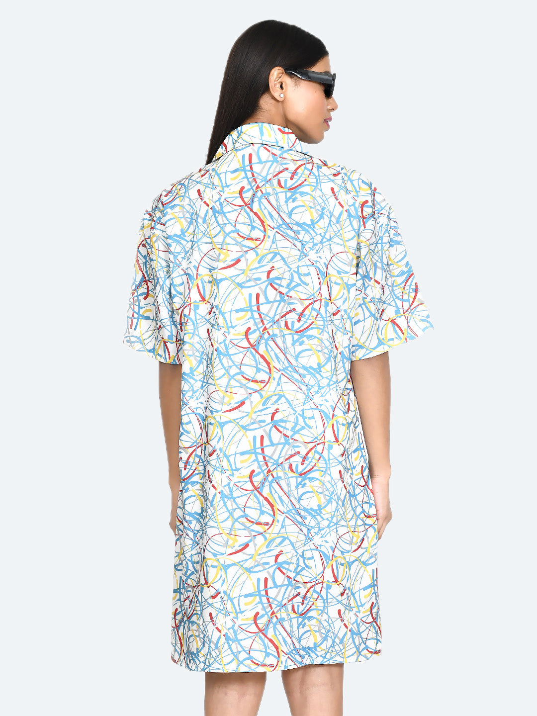 White Abstract Shirt Dress