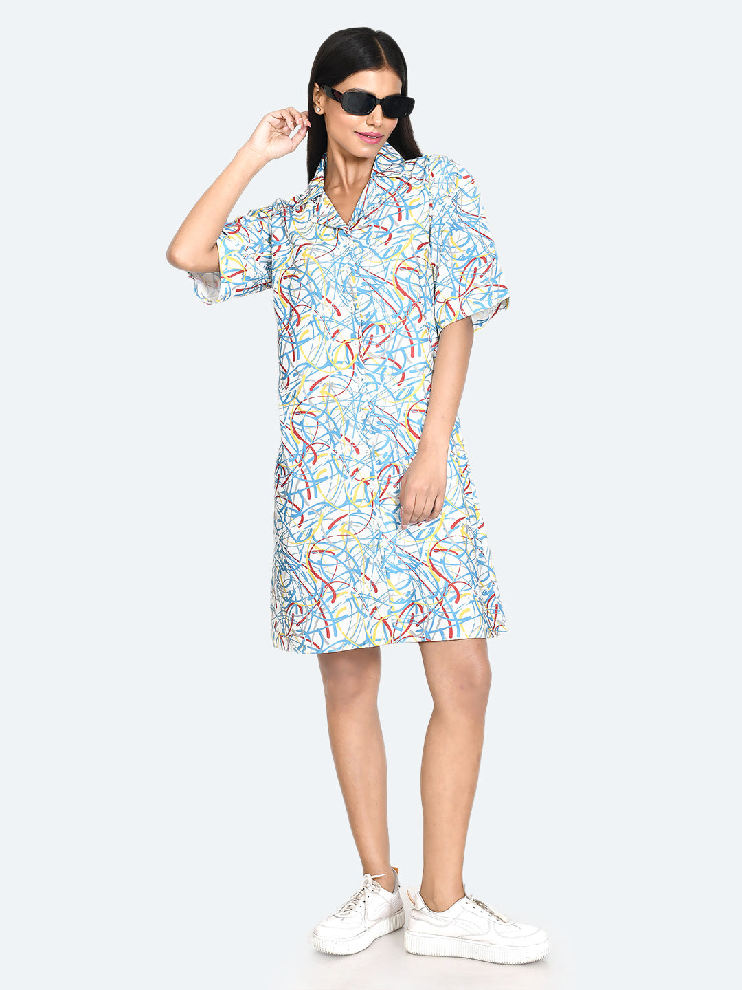 White Abstract Shirt Dress