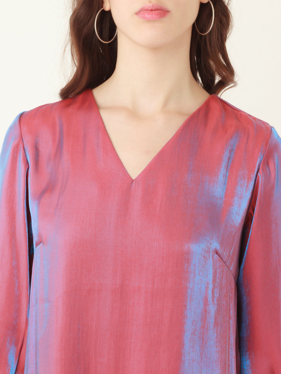 Red Solid Slit Sleeve Short Dress