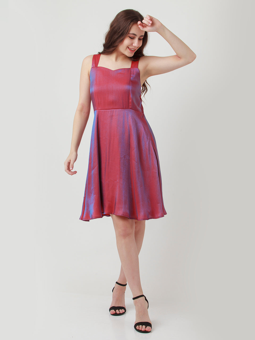 Red Solid Strappy Short Dress For Women
