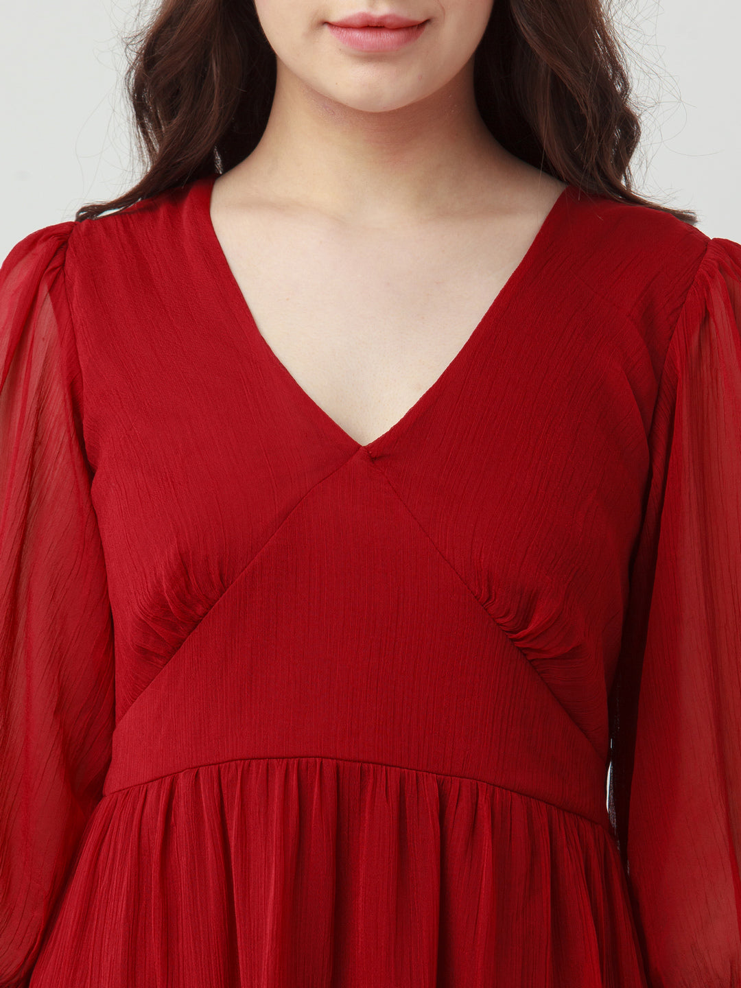Maroon Solid Tiered Short Dress