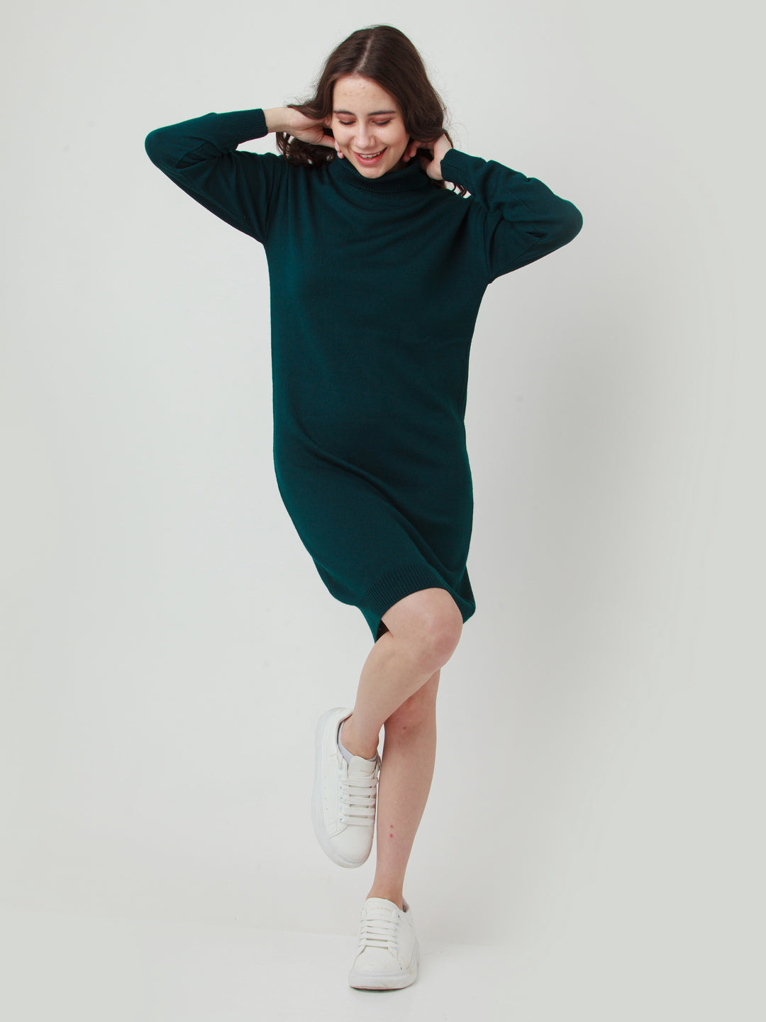 Green Solid Oversized Sweater