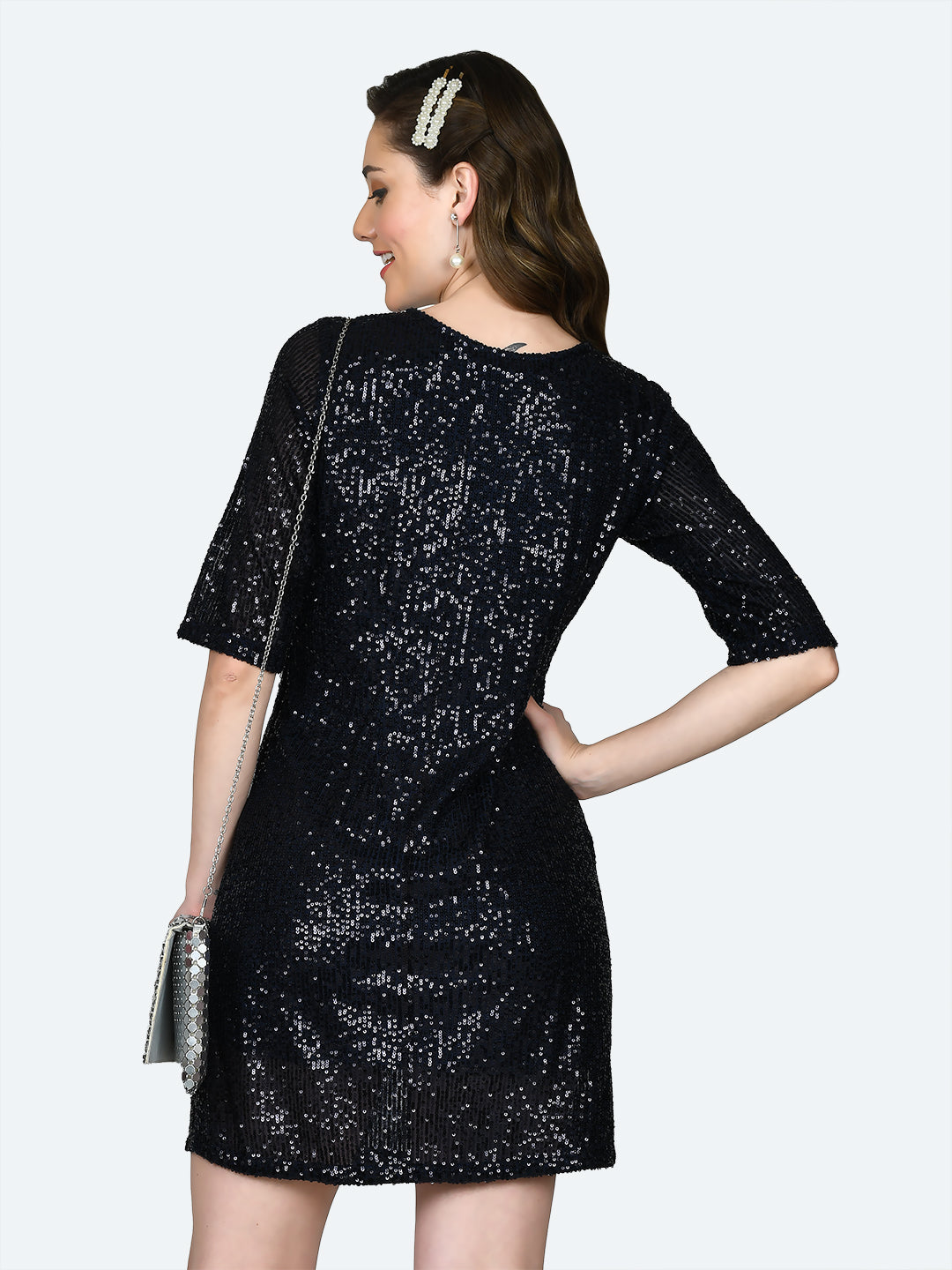 Navy Blue Solid Straight Short Dress