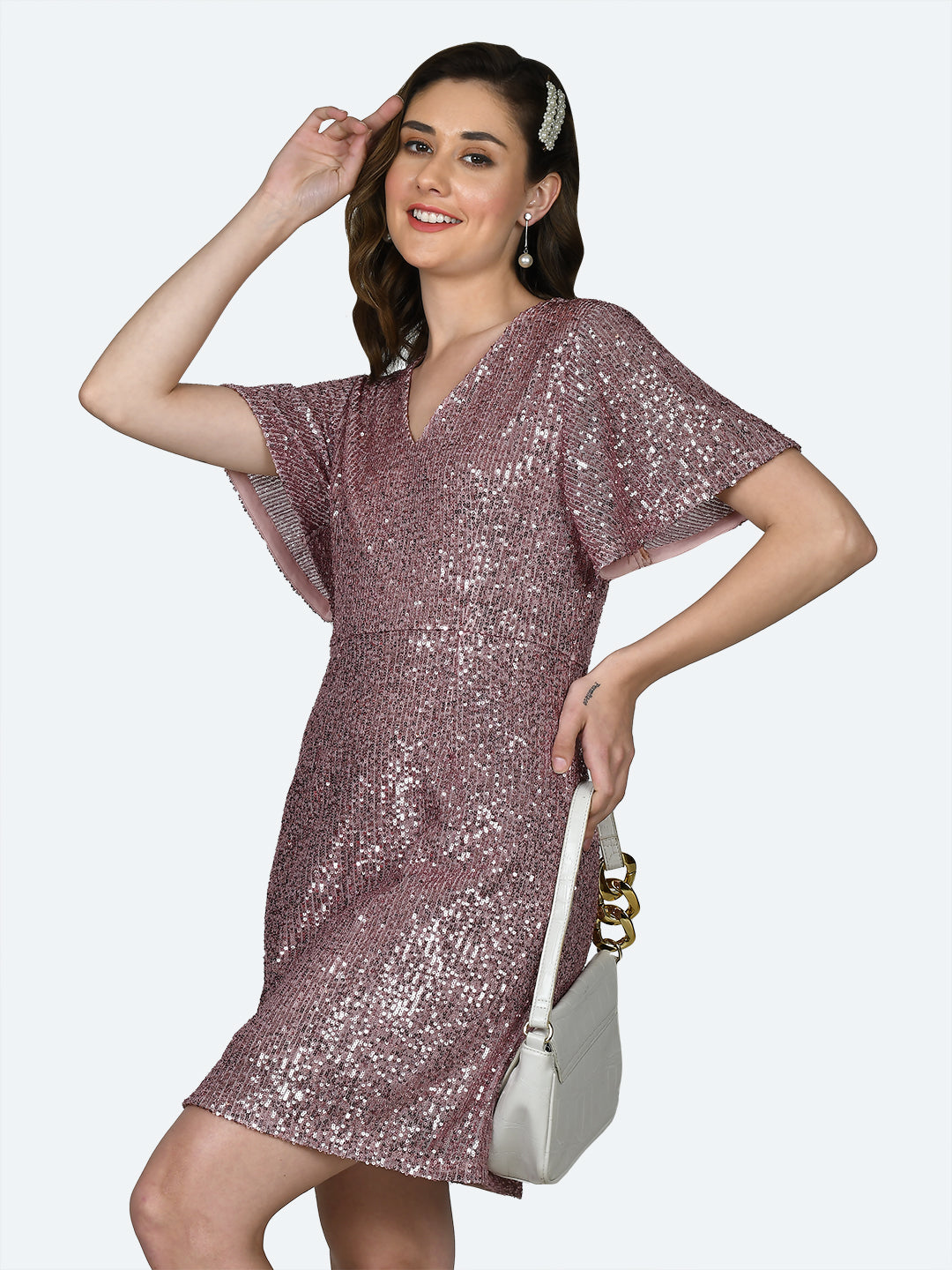 Pink Solid Straight Short Dress