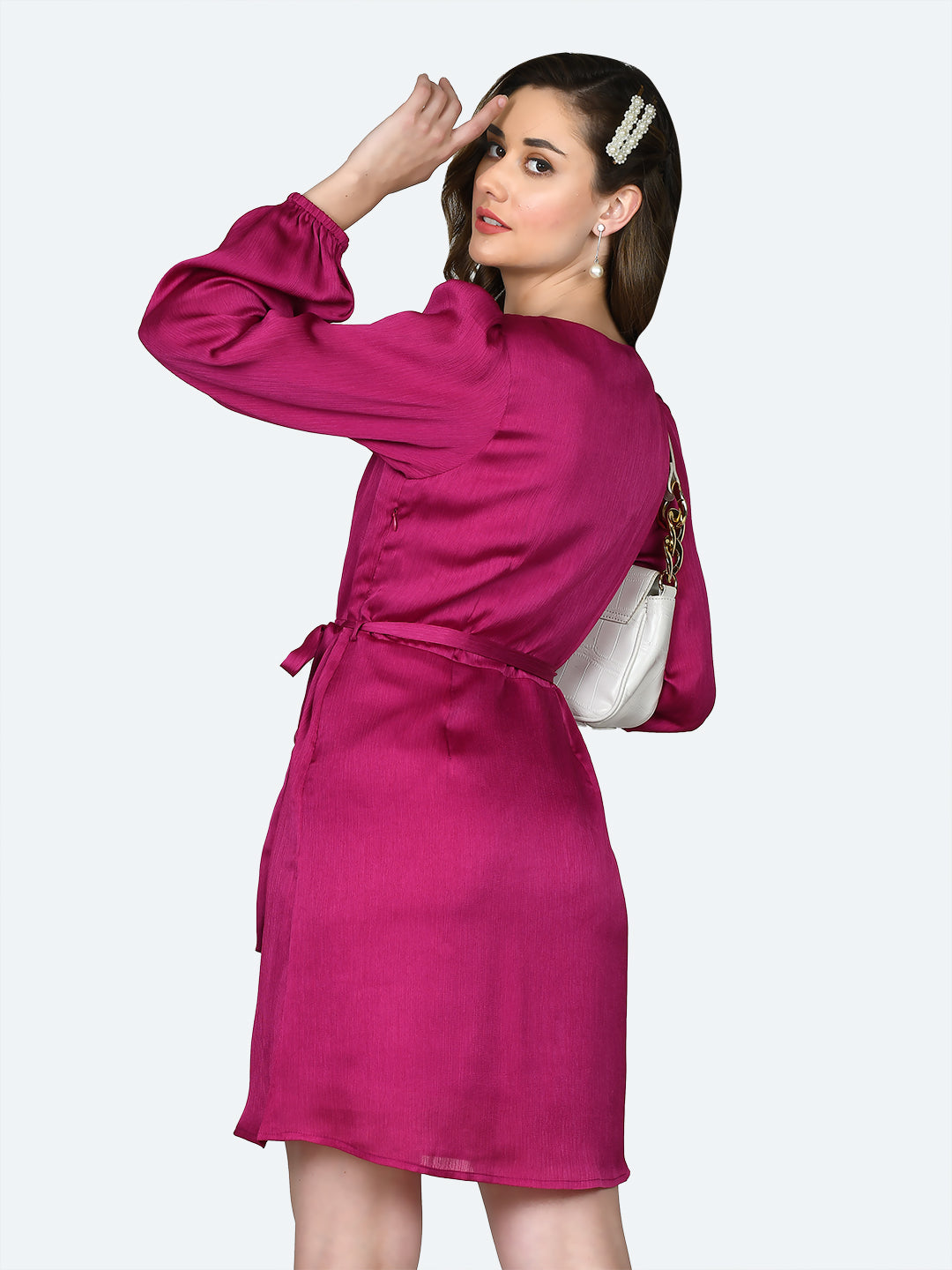 Pink Solid Tie-Up Short Dress