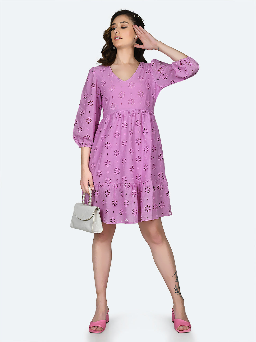 Pink Embroidered Short Dress