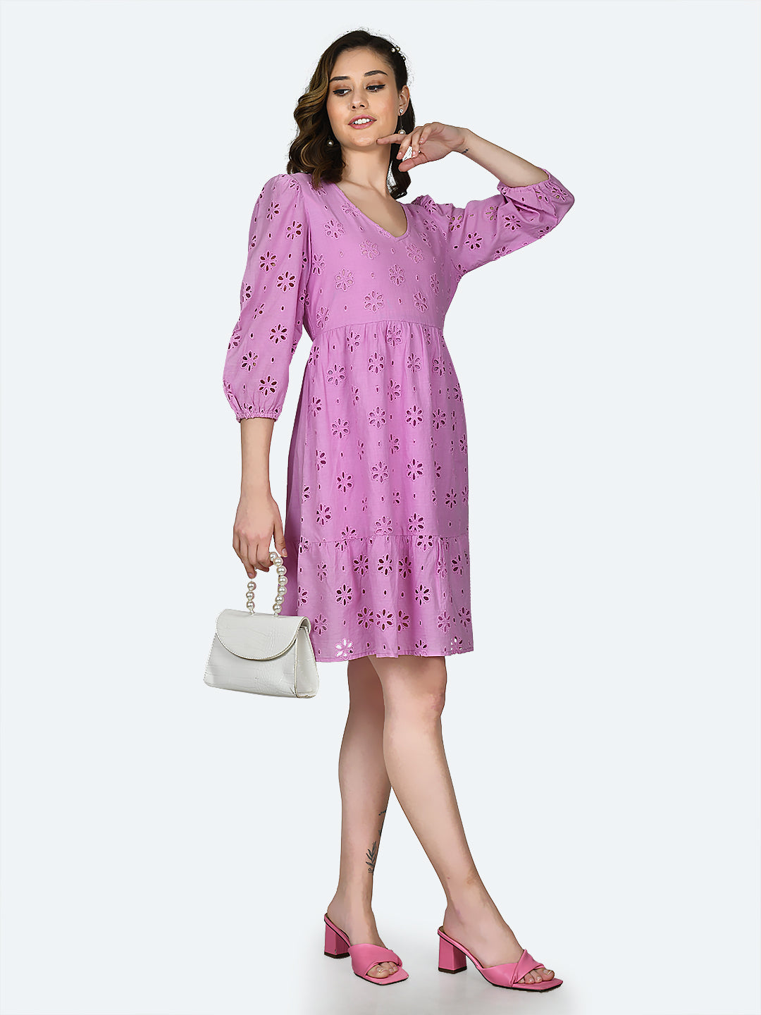 Pink Embroidered Short Dress