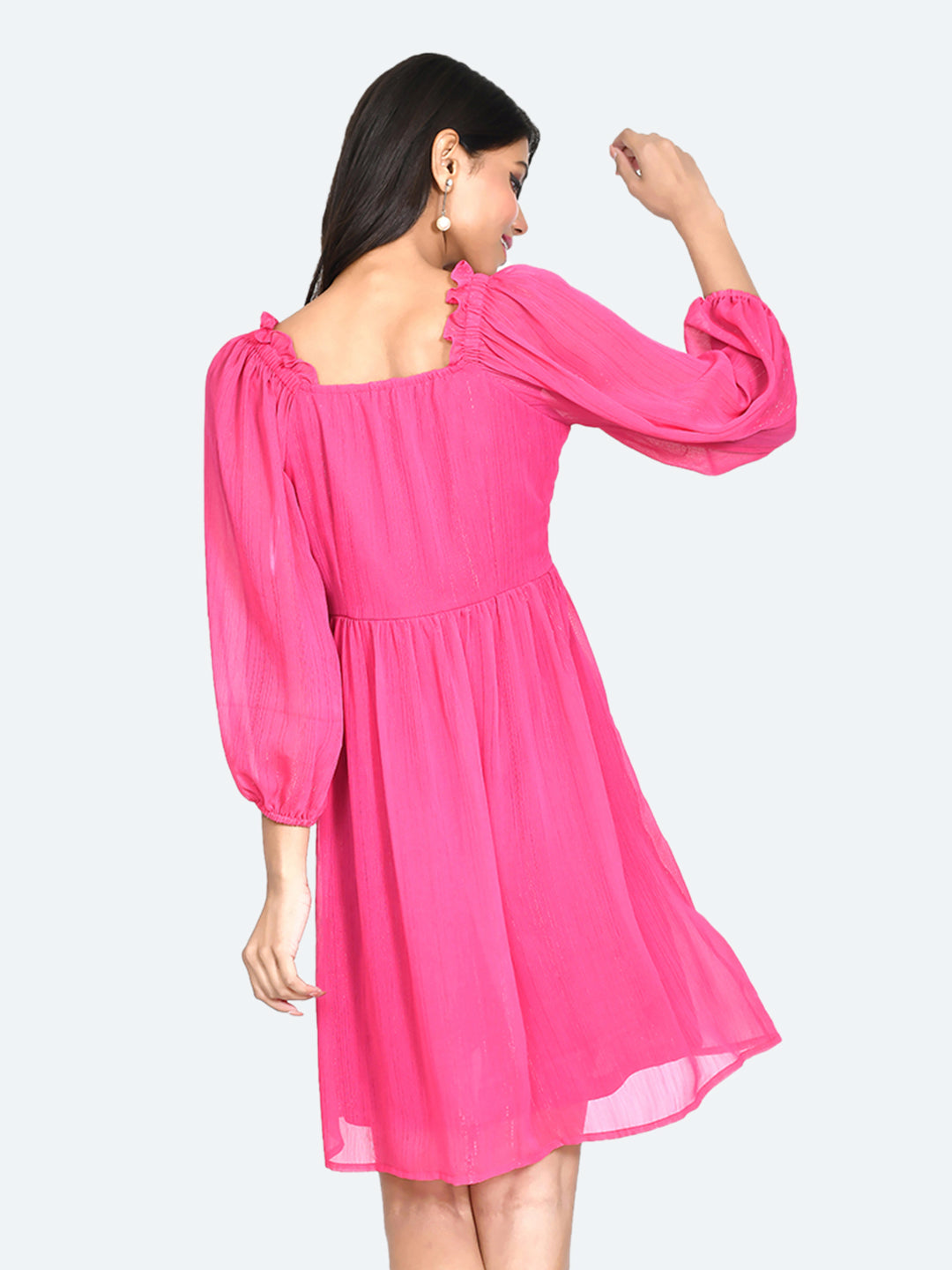 Pink Solid Frill Short Dress