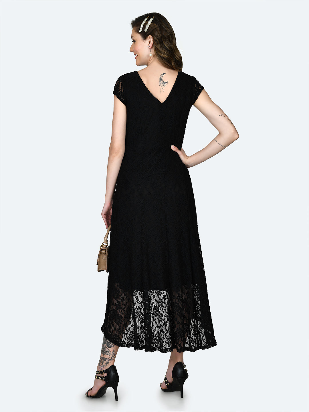 Black Lace Fitted Maxi Dress For Women