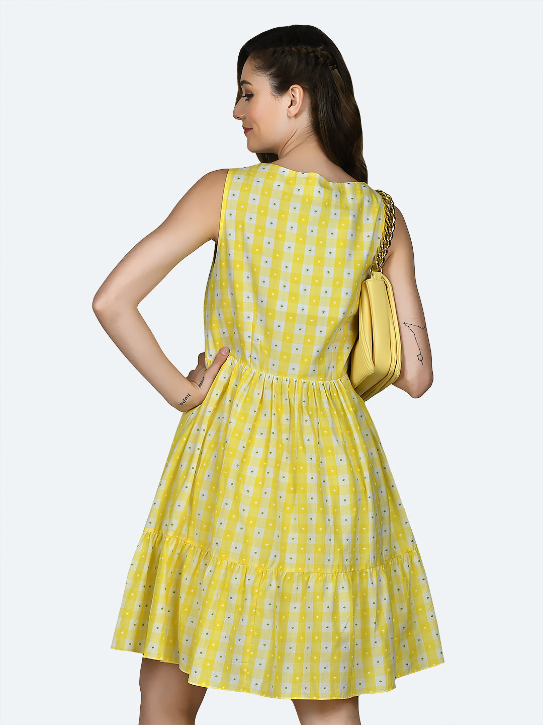 Multicolored Checked Tiered Short Dress