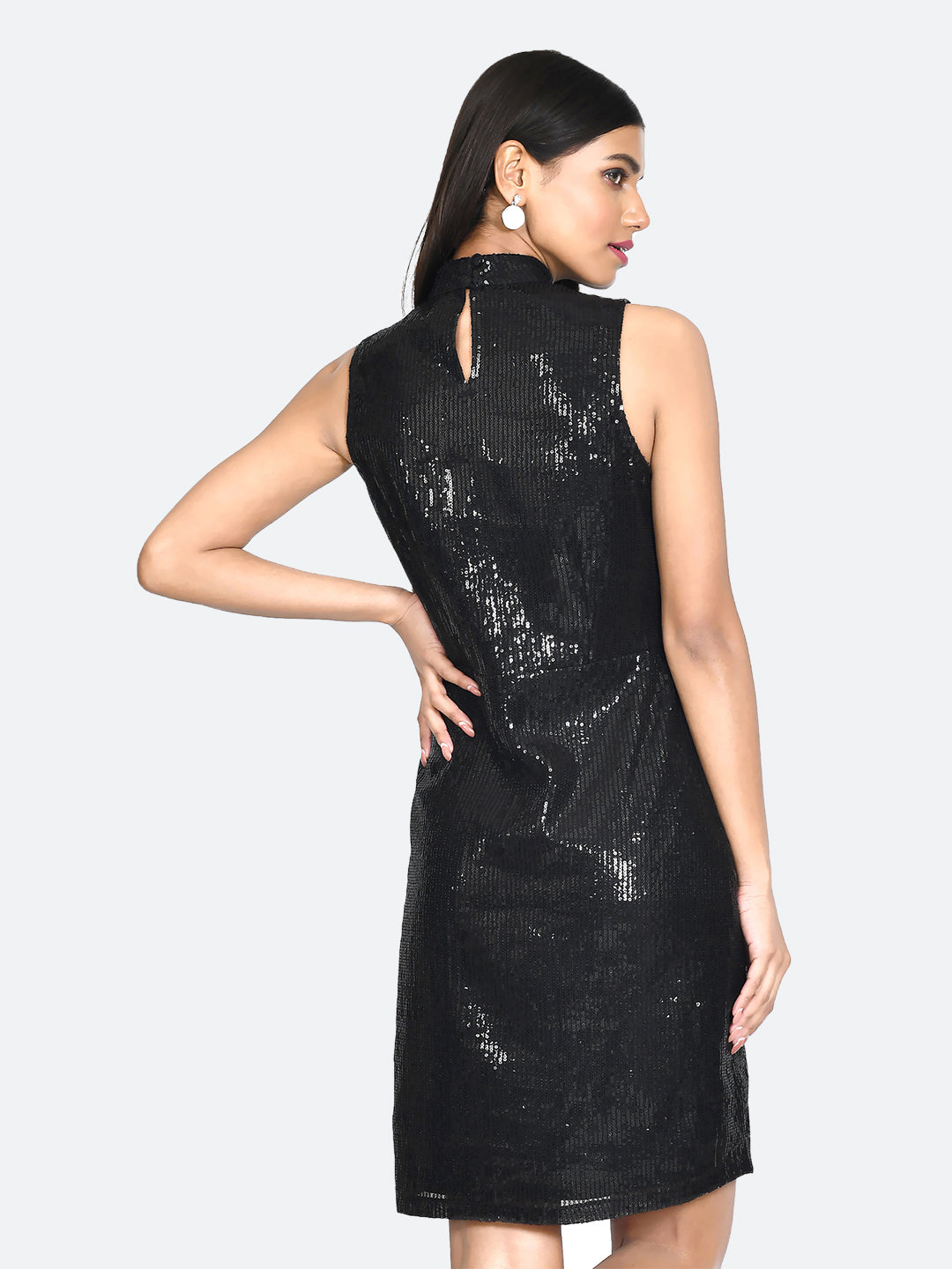 Black Embellished Bodycon Short Dress For Women