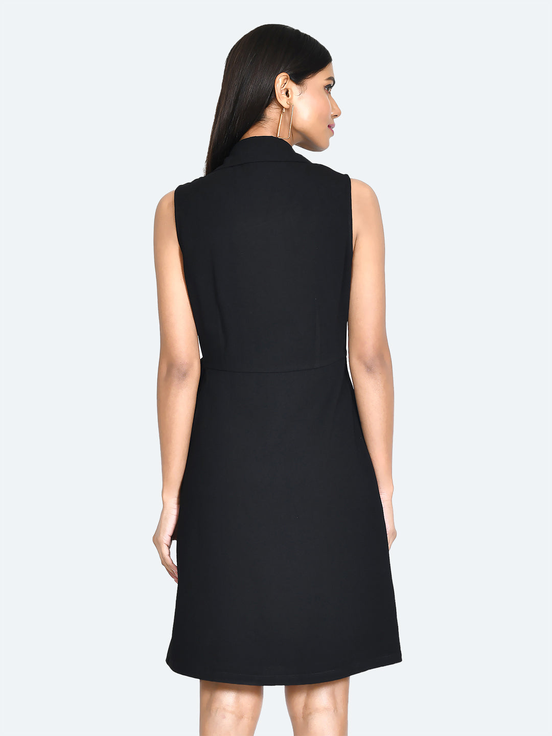 Black Solid Tie-Up Short Dress