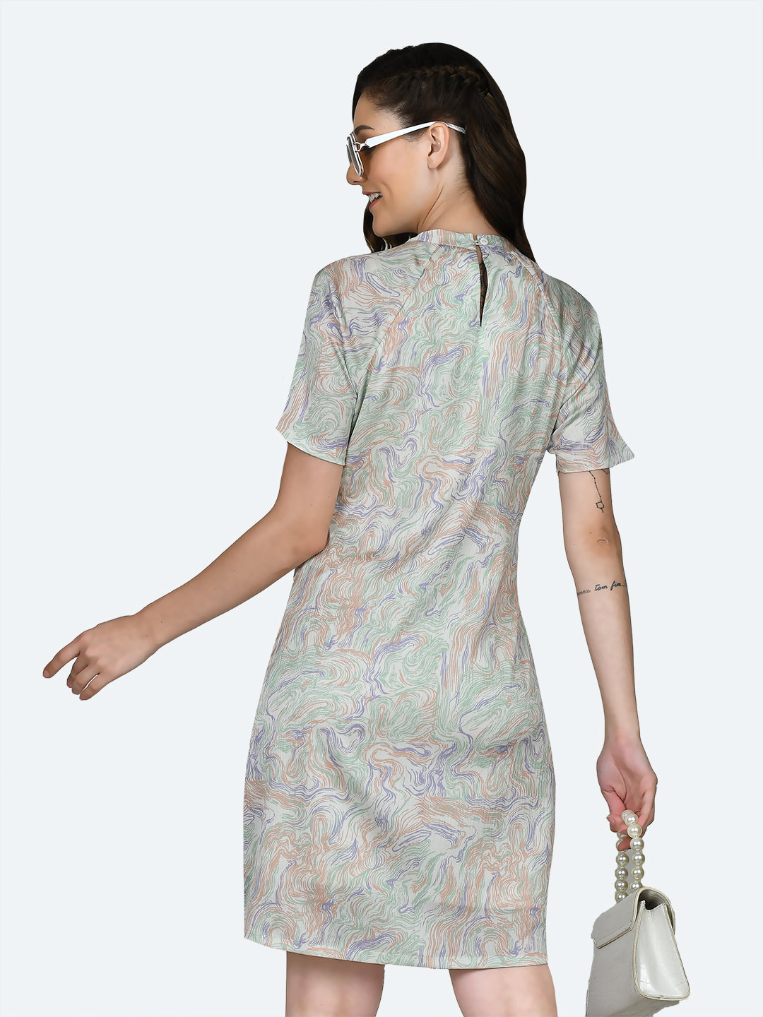 Off White Printed Fitted Short Dress