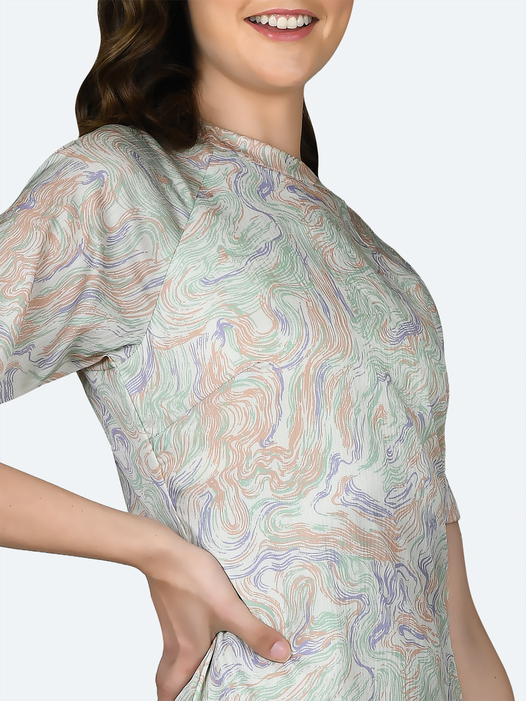 Off White Printed Fitted Short Dress