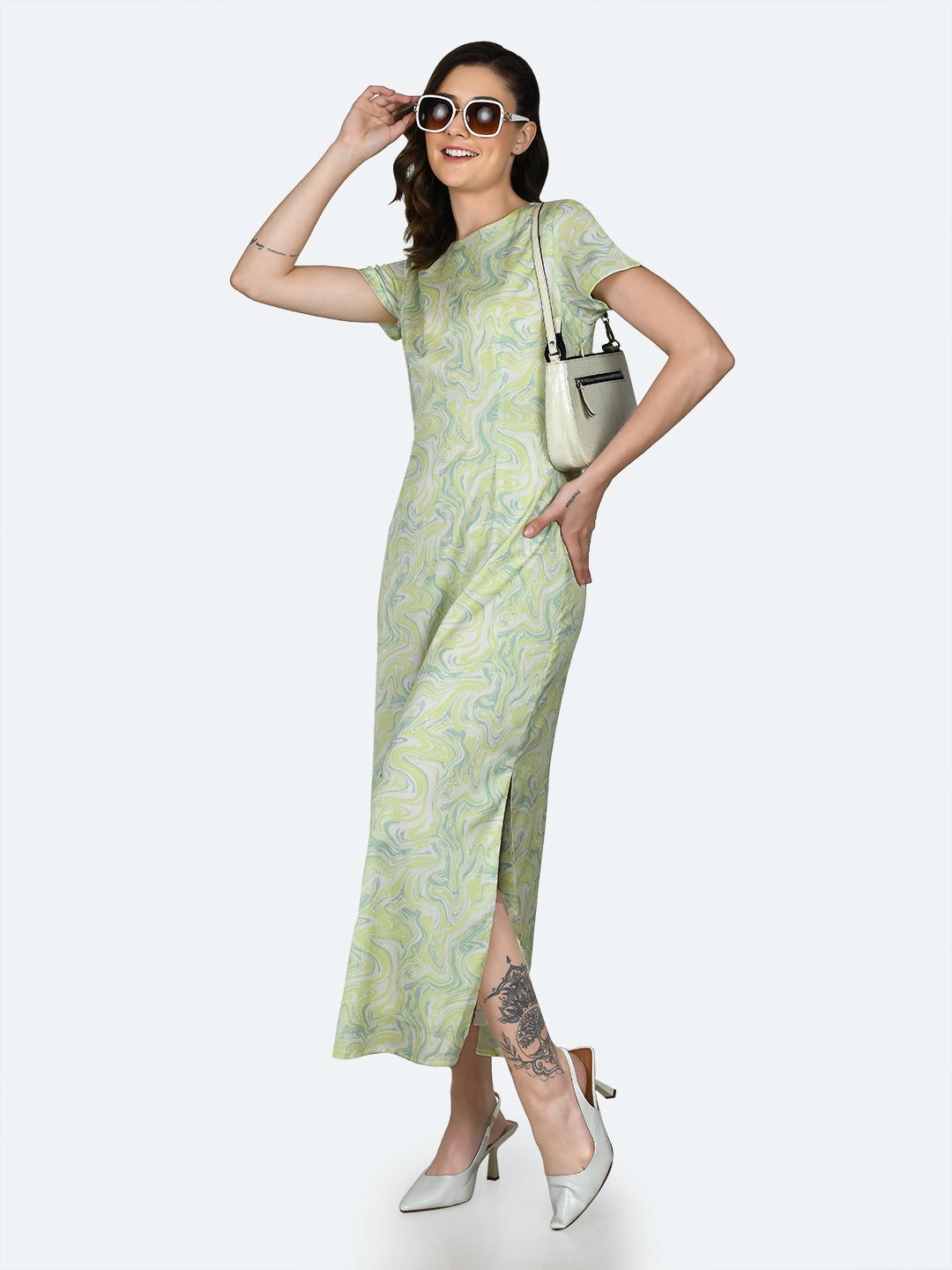 Green Printed A-Line Maxi Dress
