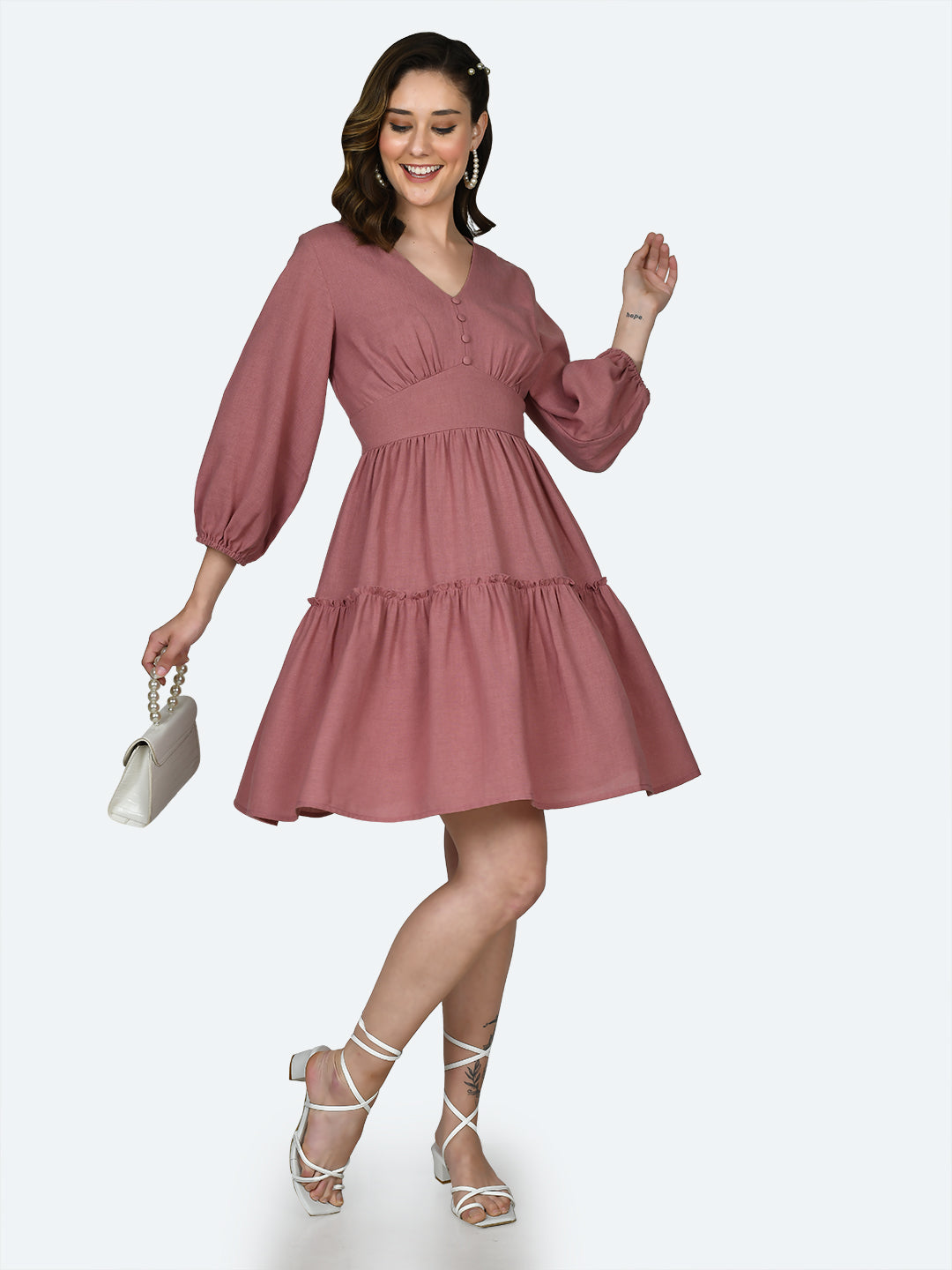 Pink Solid Short Dress