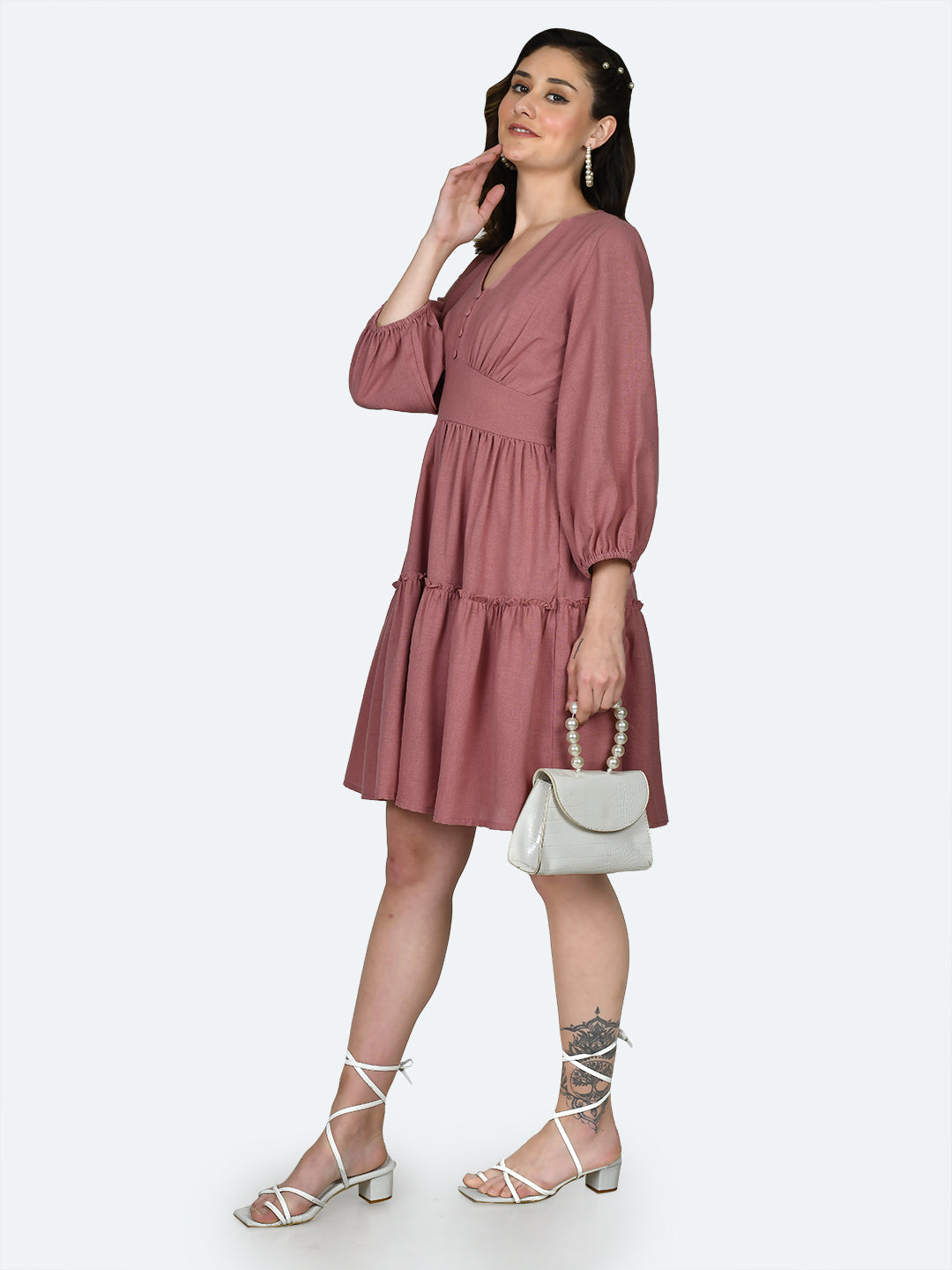 Pink Solid Short Dress