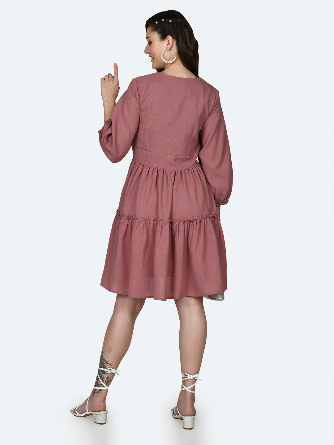 Pink Solid Short Dress