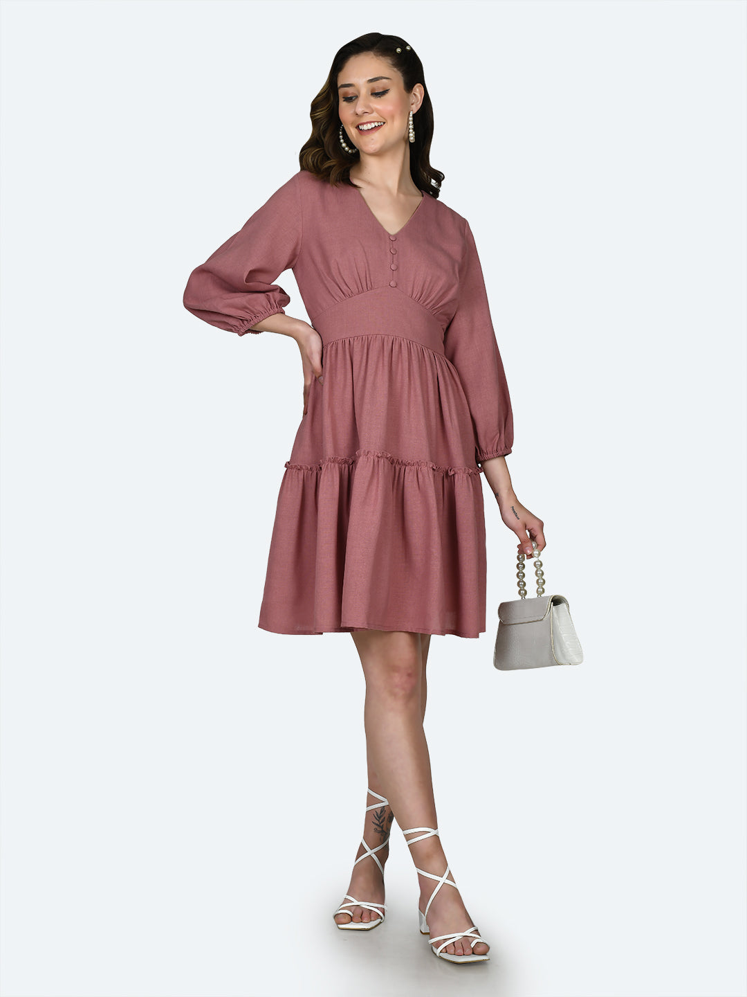 Pink Solid Short Dress