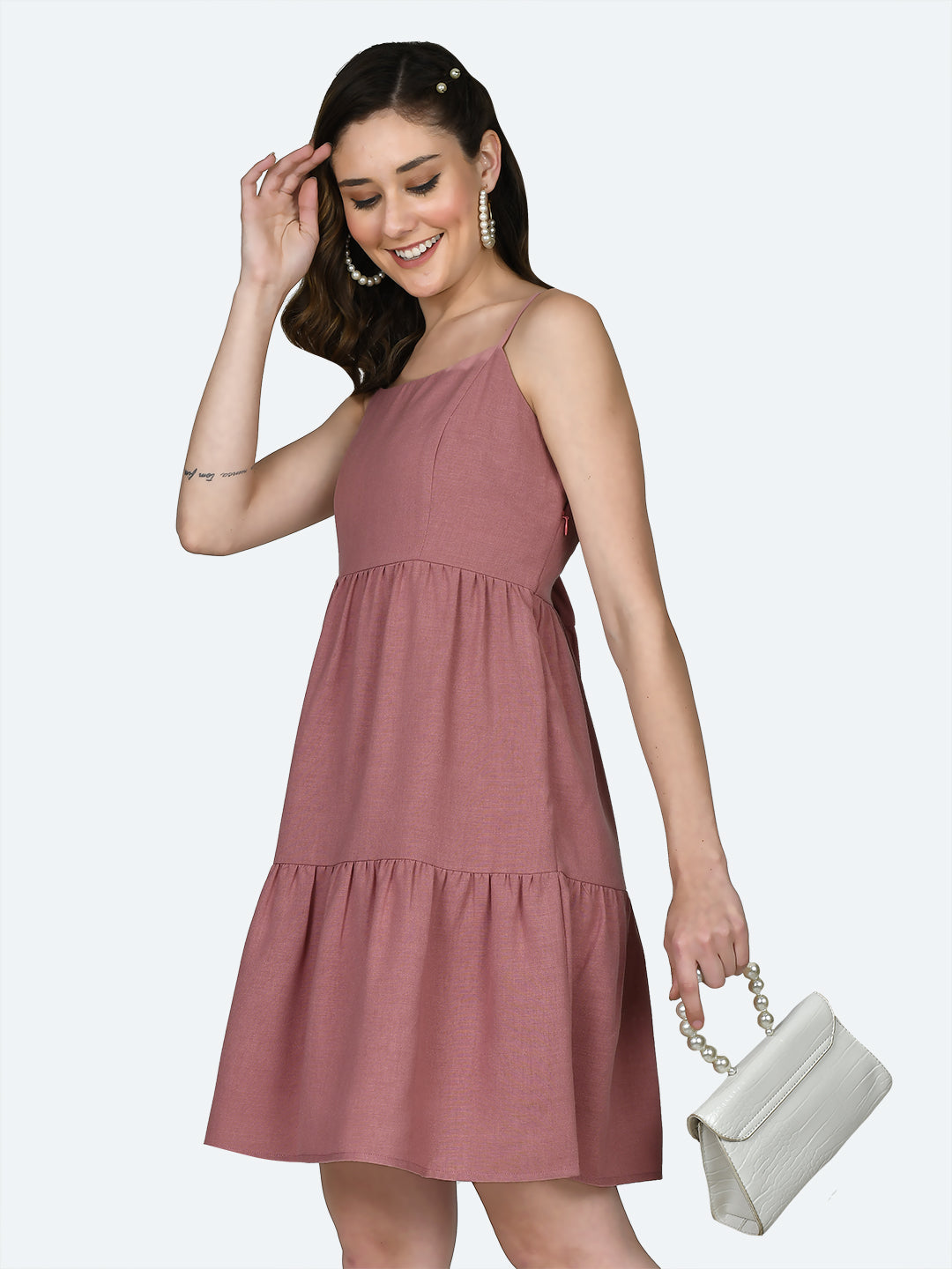 Pink Solid Short Dress