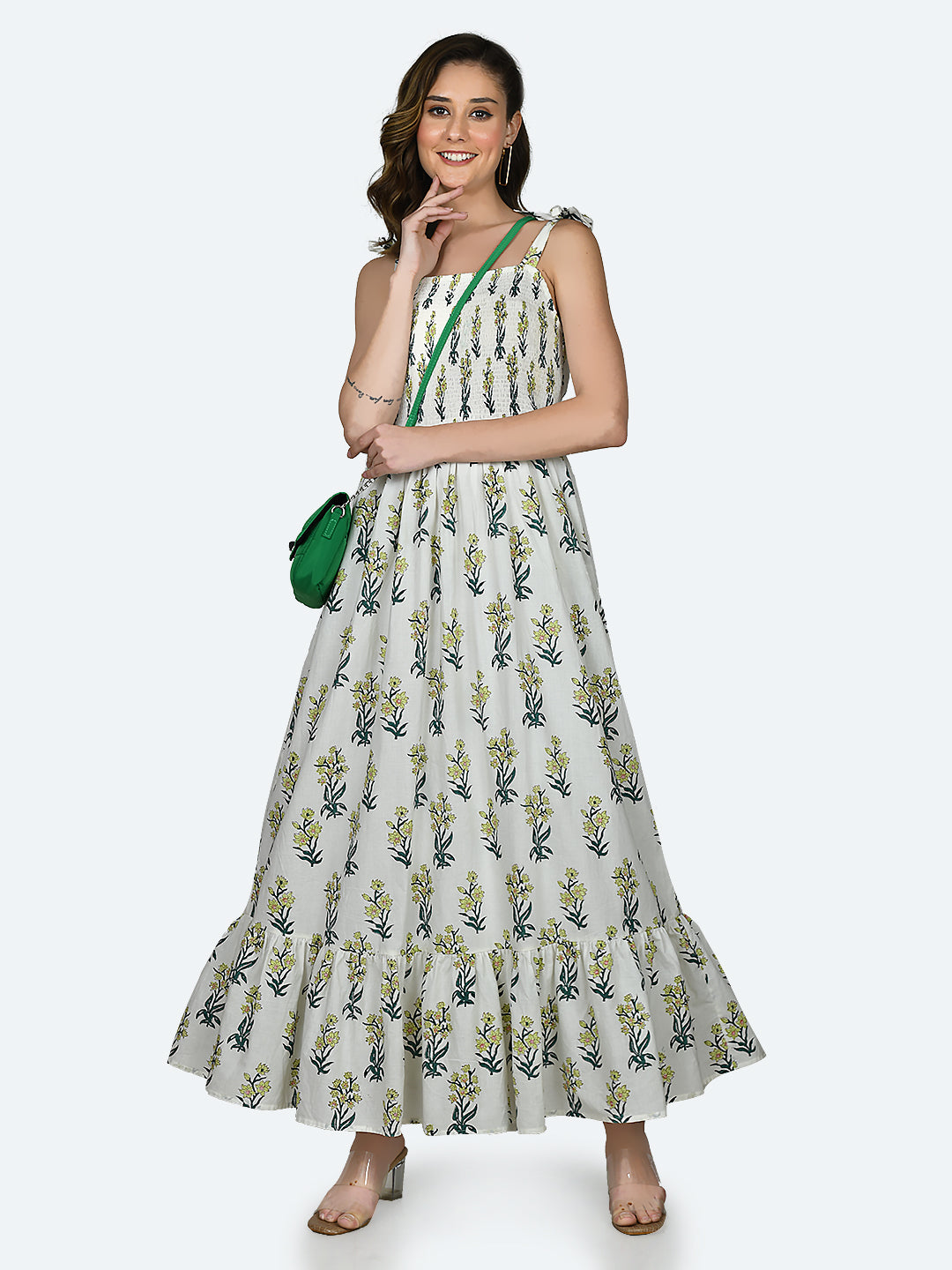 White Tropical Print Maxi
