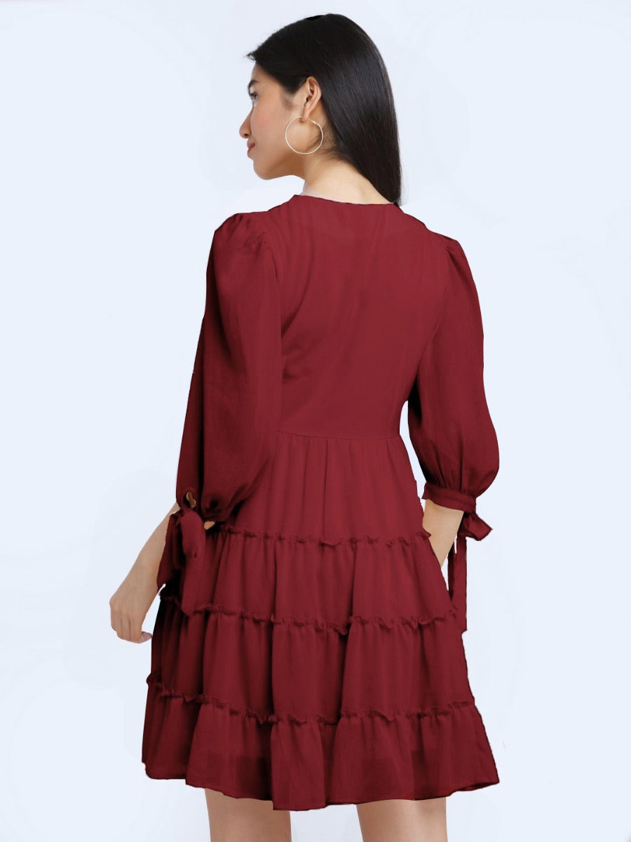Maroon Solid Short Dress