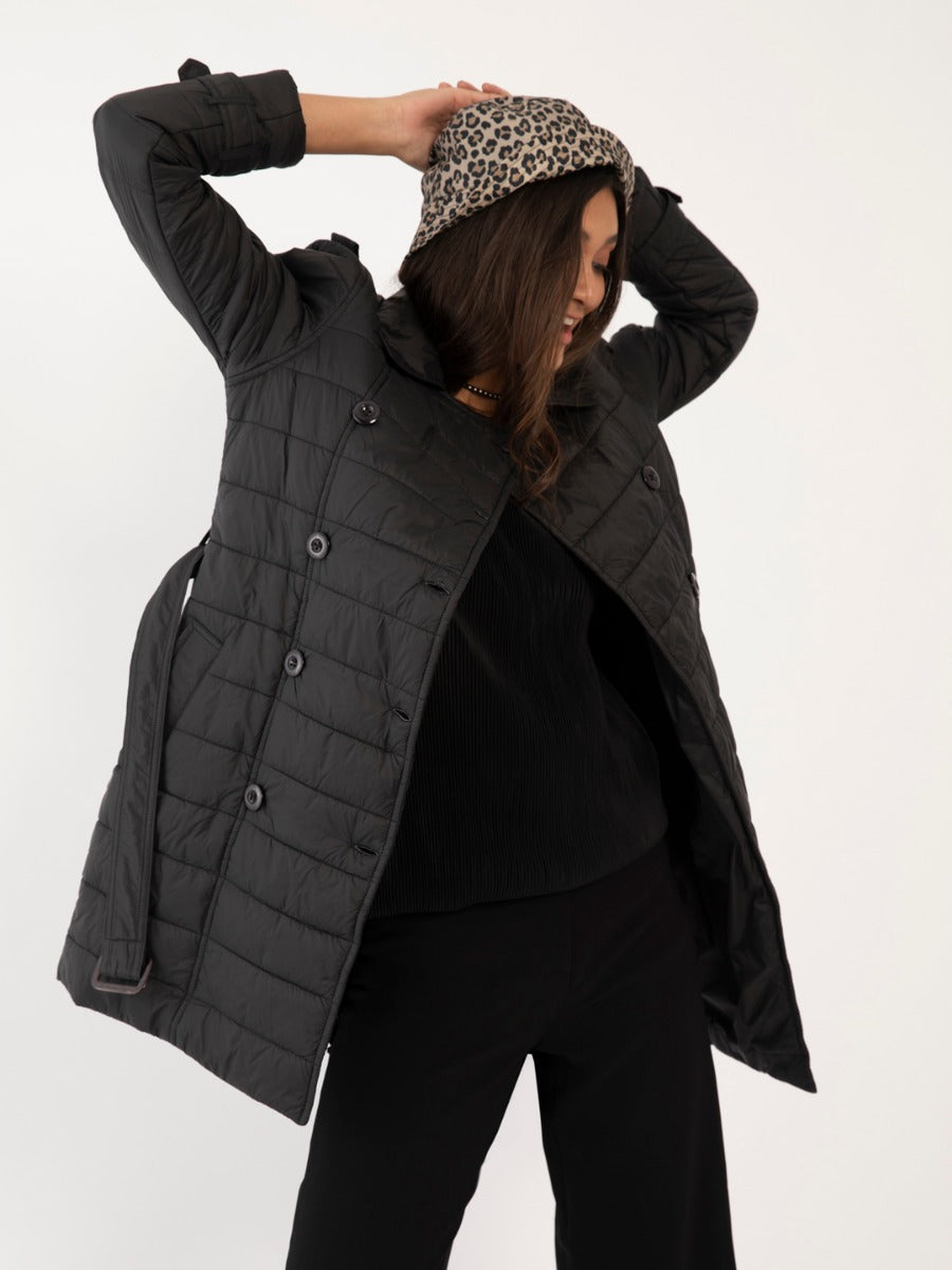 Black Solid Quilted Jacket