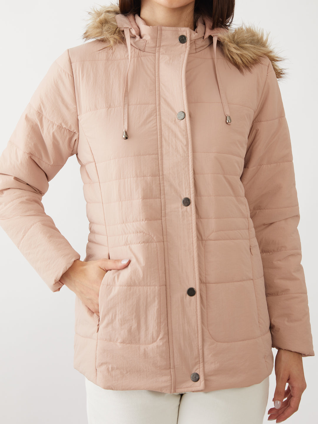 Pink Solid Quilted Jacket