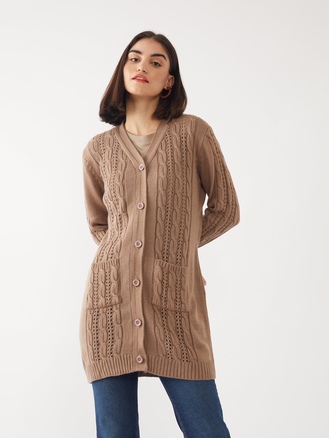 Brown Solid Cardigan