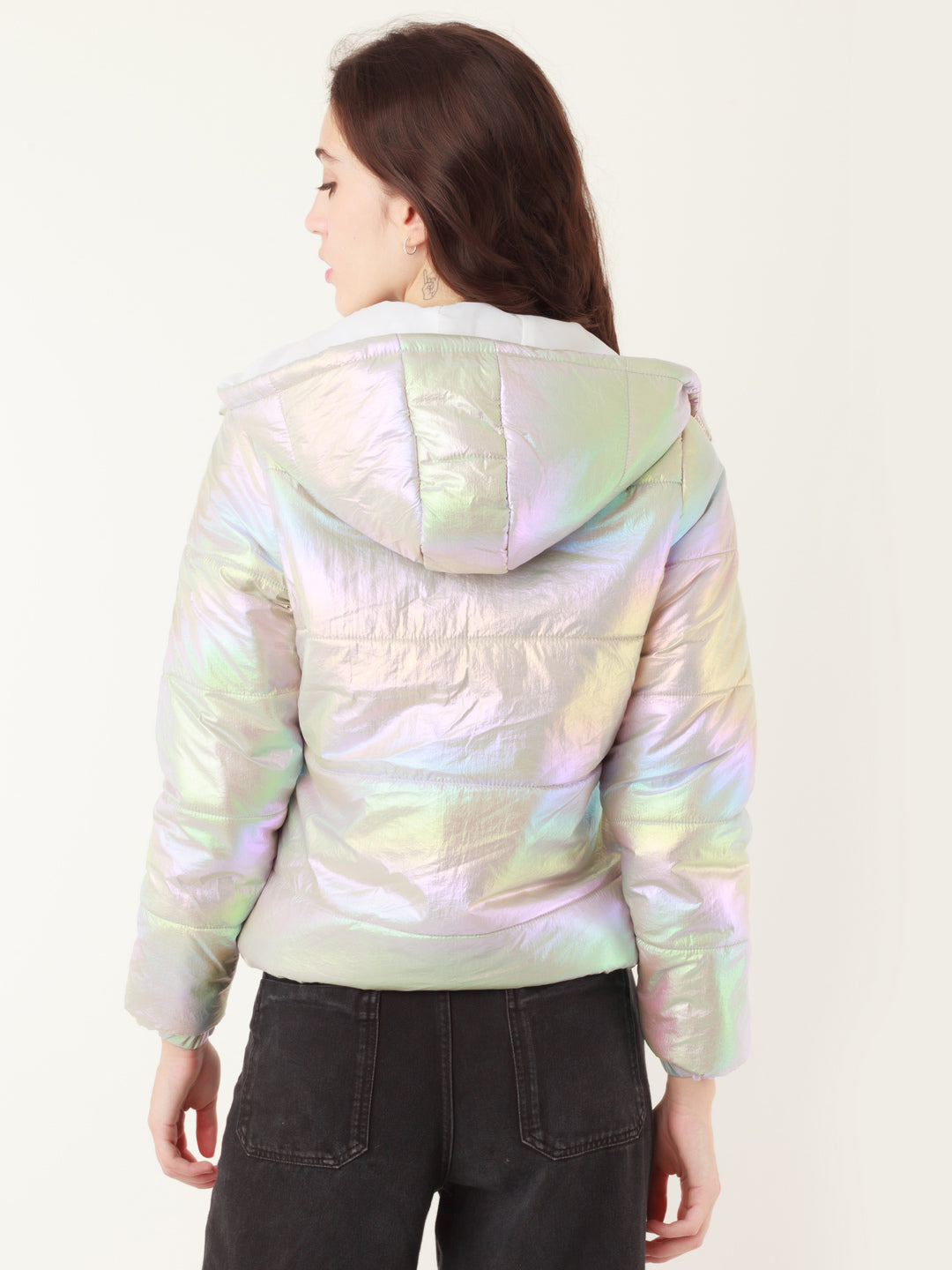 Silver Solid Hoodie Jacket