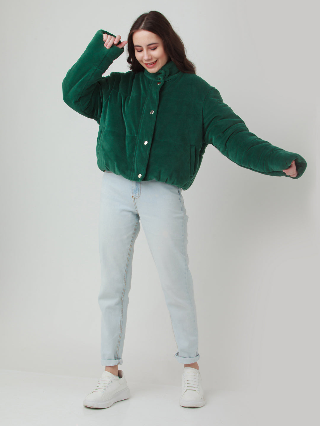 Green Solid Quilted Jacket