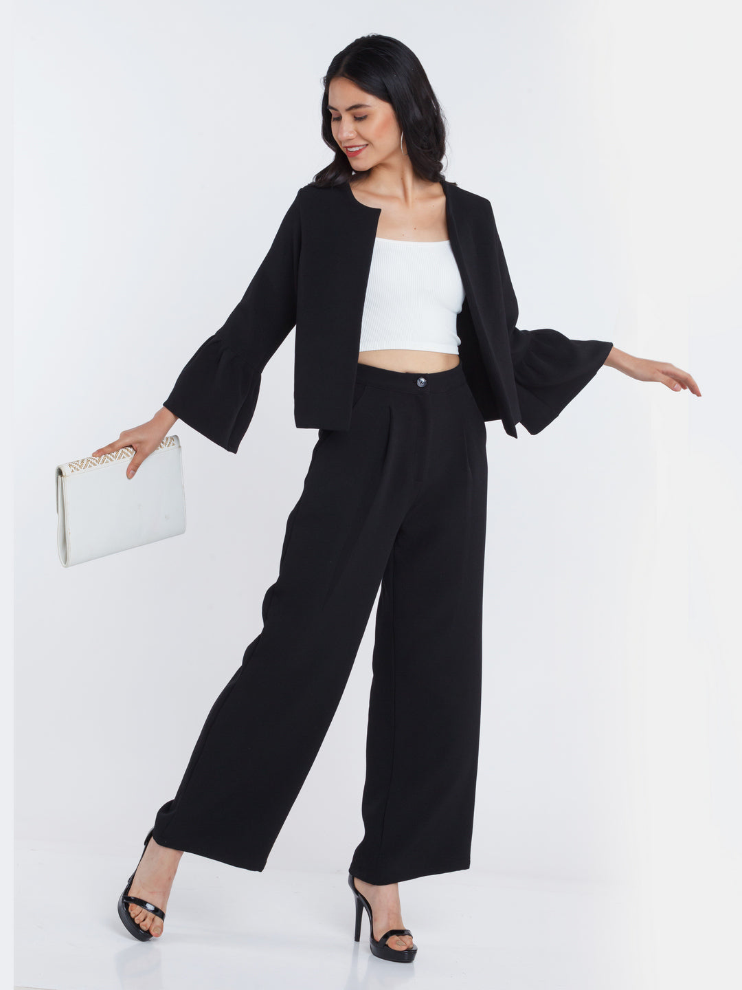 Black Solid Flared Sleeve Jacket