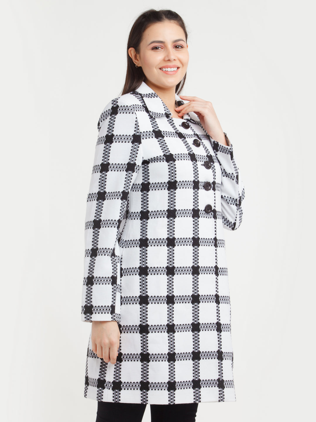 White Checked Jacket For Women